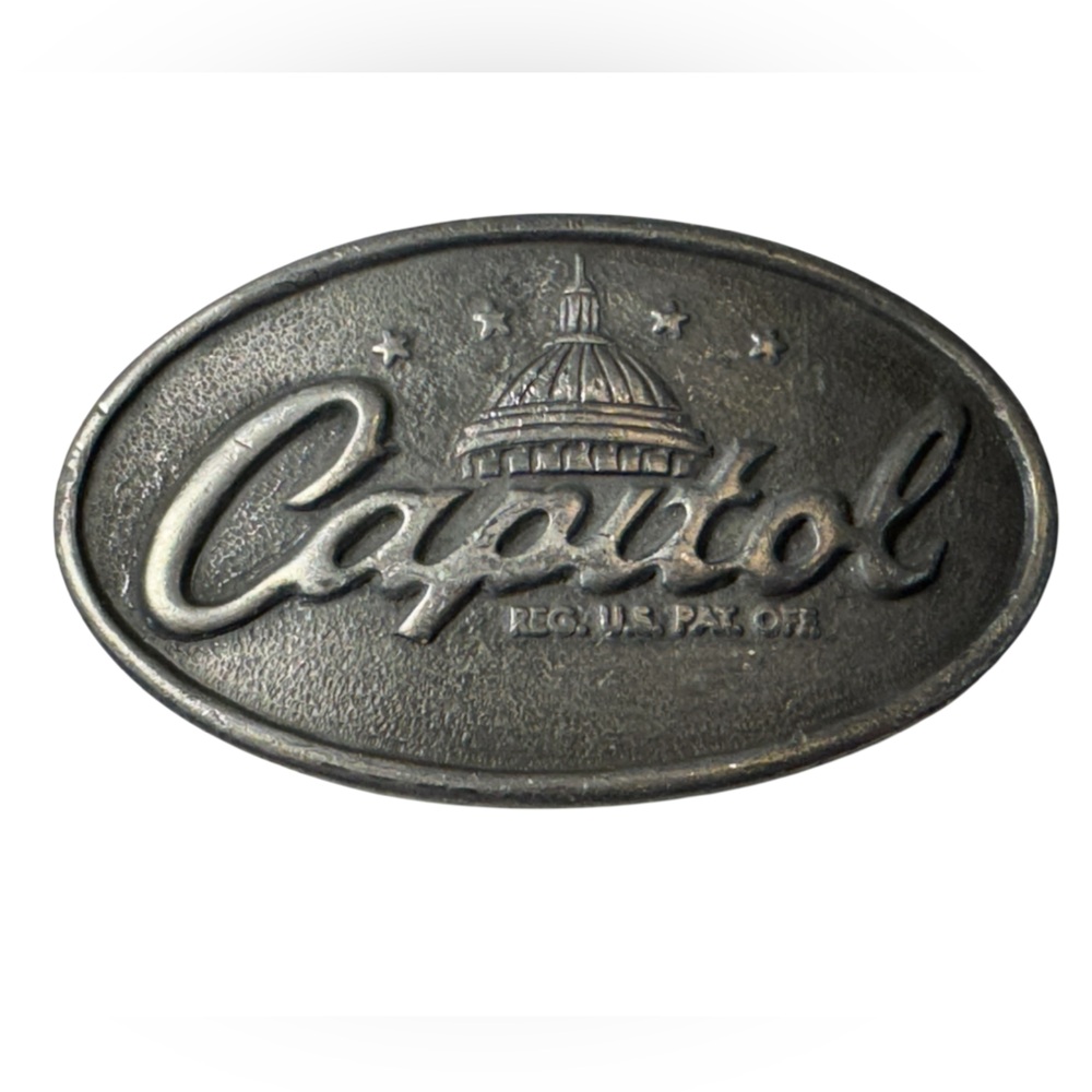Vintage 1970s Capitol Records Rock Men’s Indiana Metal Craft Belt Buckle RARE